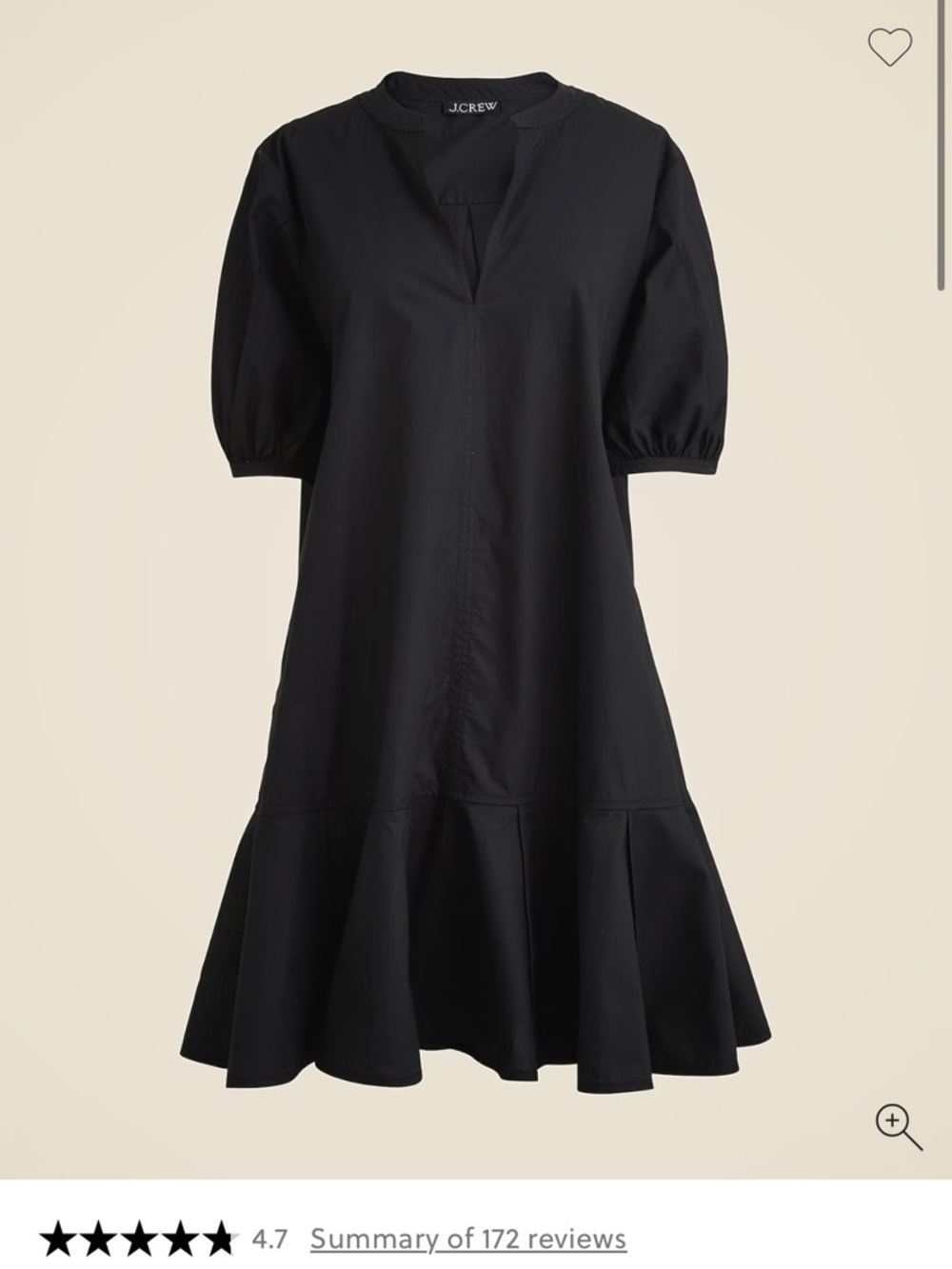 J. Crew Black Delilah Dress in Cotton Poplin